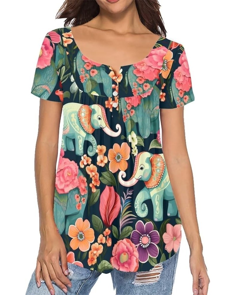 Womens Tops Short Sleeve Clothes Teen Girls Tunic Floral Elephant $11.07 Tops