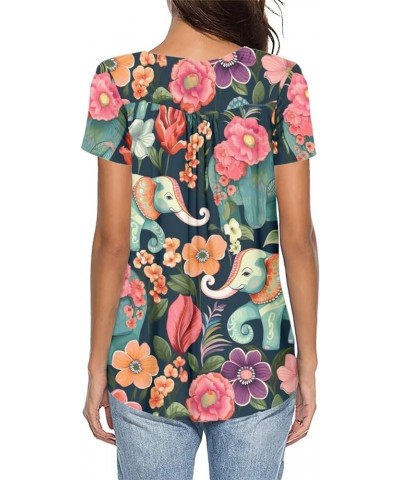 Womens Tops Short Sleeve Clothes Teen Girls Tunic Floral Elephant $11.07 Tops