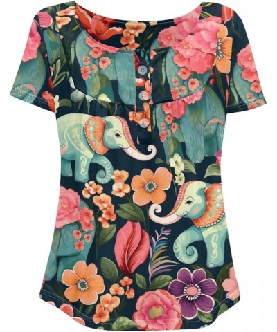 Womens Tops Short Sleeve Clothes Teen Girls Tunic Floral Elephant $11.07 Tops