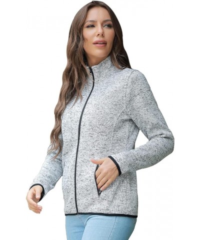 Women Zip Up Sweater Jacket with Fleece Interior, Warm Knitted Fleece Jacket with Pockets Stand Collar - Grey Heather $19.94 ...