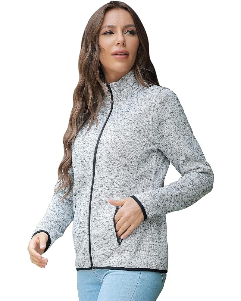 Women Zip Up Sweater Jacket with Fleece Interior, Warm Knitted Fleece Jacket with Pockets Stand Collar - Grey Heather $19.94 ...