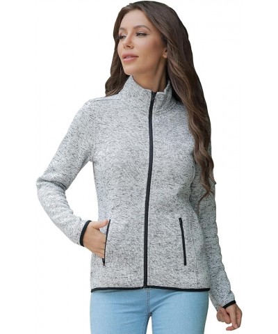 Women Zip Up Sweater Jacket with Fleece Interior, Warm Knitted Fleece Jacket with Pockets Stand Collar - Grey Heather $19.94 ...