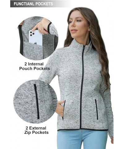 Women Zip Up Sweater Jacket with Fleece Interior, Warm Knitted Fleece Jacket with Pockets Stand Collar - Grey Heather $19.94 ...