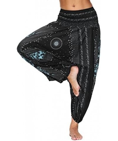 Women Drop Crotch Hippie Harem Pants Boho Pattern High Waist Baggy Yoga Trousers Black Blue $12.25 Activewear