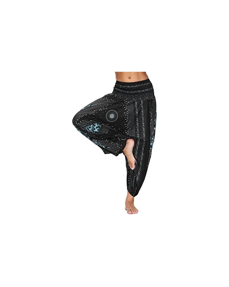 Women Drop Crotch Hippie Harem Pants Boho Pattern High Waist Baggy Yoga Trousers Black Blue $12.25 Activewear