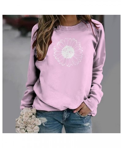 Graphic Sweatshirts For Women Sunflower Print Pullover Shirt Crewneck Long Sleeve Tops Slouchy Vintage Clothes 2023 J012-pink...