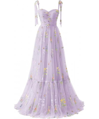 Tulle Prom Dresses for Women Flower Embroidery A-Line Formal Evening Party Gowns A-purple $25.99 Dresses