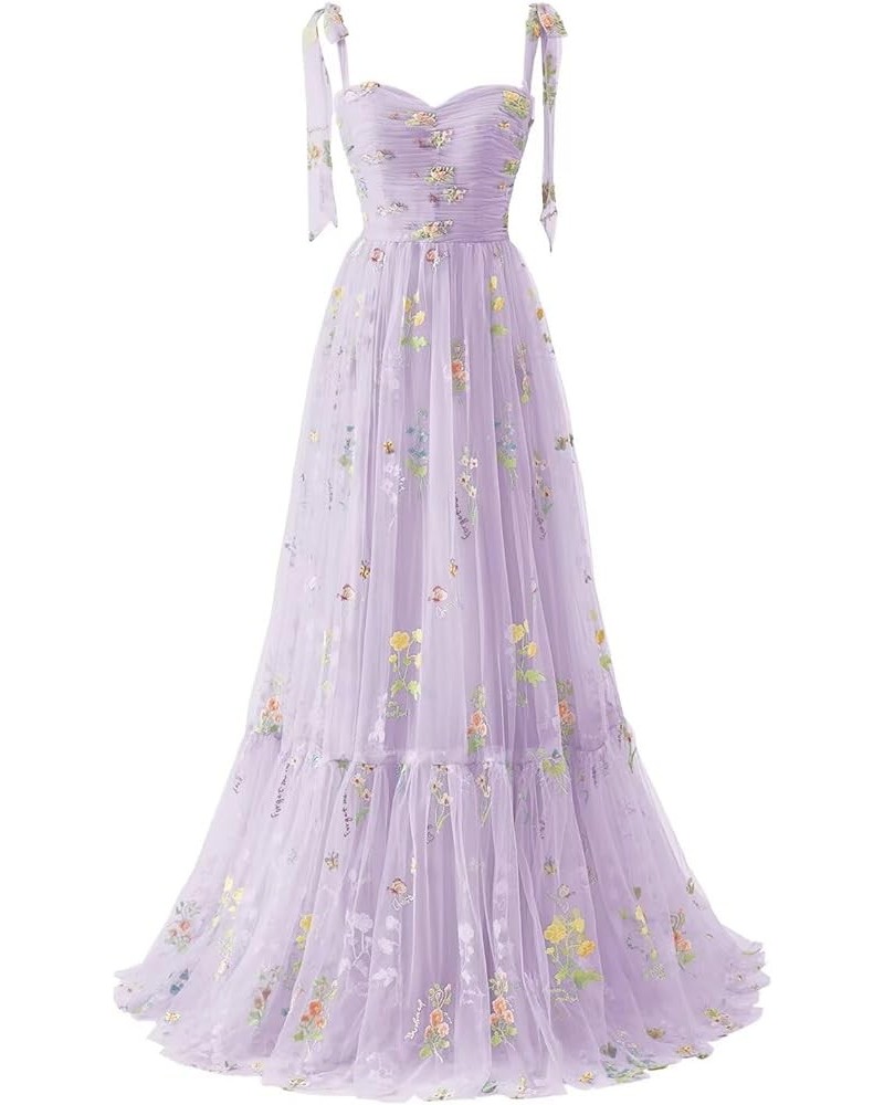 Tulle Prom Dresses for Women Flower Embroidery A-Line Formal Evening Party Gowns A-purple $25.99 Dresses