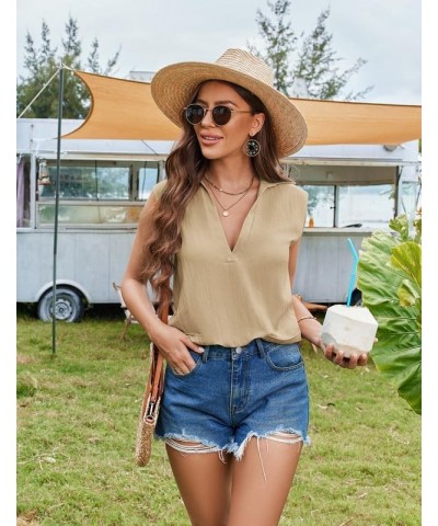 Women's Bathing Suit Cover Up Sleeveless Cover Up Shirt V Neck Tank Dress with Pockets S-3XL Light Coffee $16.79 Swimsuits