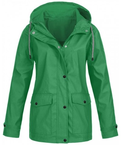 Rain Jackets For Women Waterproof With Hood Plus Size Soild Windproof Hiking Lightweight Coat 04-green $9.00 Coats