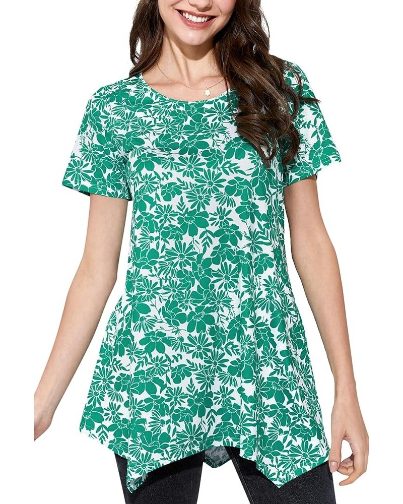 Tunic Tops for Women Plus Size Short Sleeve Top Loose Fit Dressy Casual Swing Summer Tunics Tops to Wear with Leggings Green ...