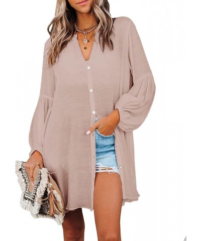 Womens Kimono Swimsuit Cover Ups Button Down Puff Sleeve Cardigan Beach Bathing Swimwear Coverups Khaki $8.69 Swimsuits