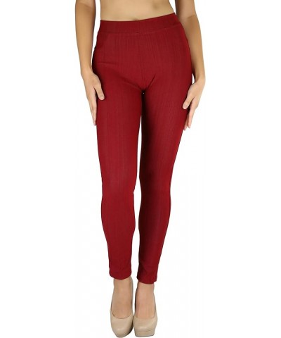 Women's Easy Pull-On Denim Skinny Fit Comfort Stretch Leggings Jeggings Full Length W/ Back Pockets - Burgundy $8.64 Leggings