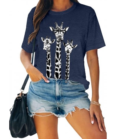 Women Giraffe T Shirt Funny Animal Graphic Tees Giraffe Lovers Shirts Casual Short Sleeve Tops Dark Blue $11.56 T-Shirts