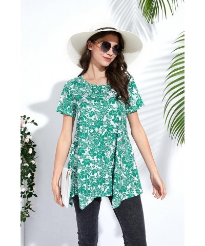 Tunic Tops for Women Plus Size Short Sleeve Top Loose Fit Dressy Casual Swing Summer Tunics Tops to Wear with Leggings Green ...