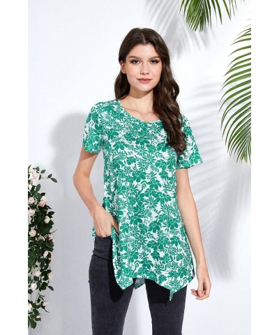 Tunic Tops for Women Plus Size Short Sleeve Top Loose Fit Dressy Casual Swing Summer Tunics Tops to Wear with Leggings Green ...