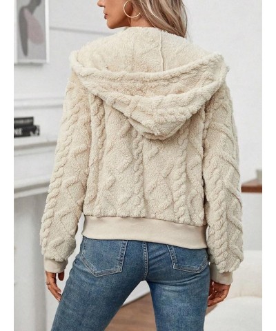 Women's Zip Up Fuzzy Hooded Jacket Long Sleeve Puffy Cropped Teddy Jacket Coat Apricot $25.07 Jackets