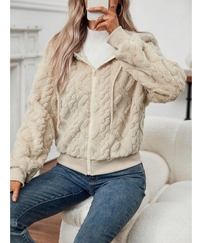 Women's Zip Up Fuzzy Hooded Jacket Long Sleeve Puffy Cropped Teddy Jacket Coat Apricot $25.07 Jackets