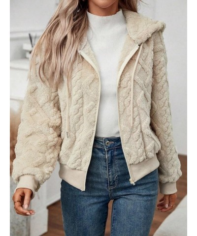 Women's Zip Up Fuzzy Hooded Jacket Long Sleeve Puffy Cropped Teddy Jacket Coat Apricot $25.07 Jackets