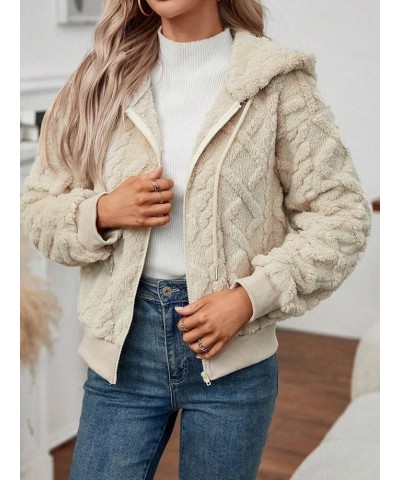 Women's Zip Up Fuzzy Hooded Jacket Long Sleeve Puffy Cropped Teddy Jacket Coat Apricot $25.07 Jackets