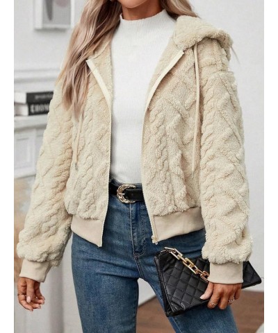 Women's Zip Up Fuzzy Hooded Jacket Long Sleeve Puffy Cropped Teddy Jacket Coat Apricot $25.07 Jackets