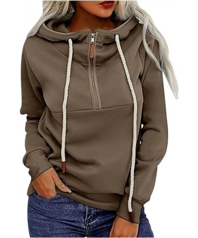 Womens Half Zip Up Hoodies Long Sleeve Cowl Neck Drawstring Sweatshirt Hooded Tops Lightweight Cozy Loose Pullover Brown $12....