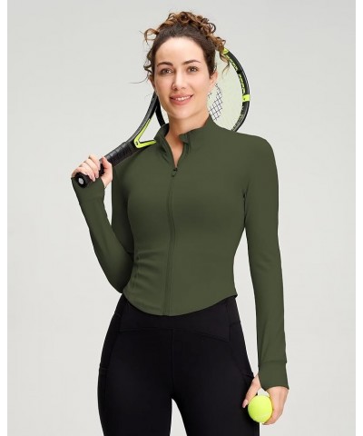 Women's Running Jackets Full Zip Athletic Jackets Slim Fit Workout Gym Yoga Track Jackets Deep Grass Green $19.24 Jackets