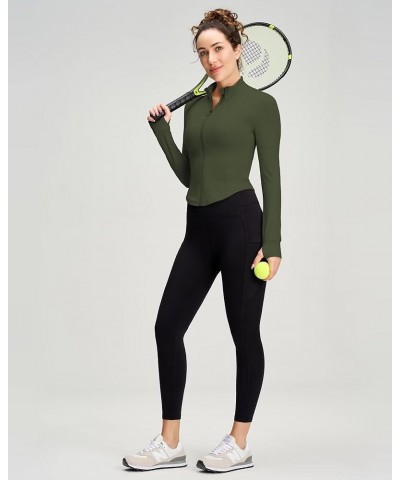 Women's Running Jackets Full Zip Athletic Jackets Slim Fit Workout Gym Yoga Track Jackets Deep Grass Green $19.24 Jackets