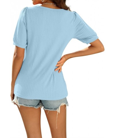 T Shirt for Women Casual Round Neck Ruffled Sleeves Tunic Top 01-azure Blue $10.79 Tops