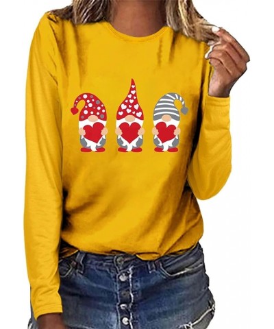 Tops for Women 3/4 Sleeves Trendy Heart Wine Glass Printed Valentine Sweatshirt Crew Neck Love Heart Graphic Tee Top 4-yellow...