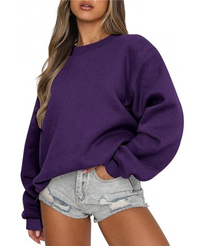 Women Oversized Sweatshirts Casual Crewneck Y2K Pullover Tops Long Sleeve Solid Loose Fit No Hood Baggy Hoodies 4 Purple $7.9...