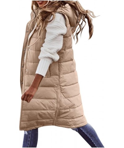 Womens Puffer Vest Plus Size Winter Warm Slim Zipper Coats Sleeveless Hooded Jacket Outdoor Quilted Long Down Vest Khaki $17....