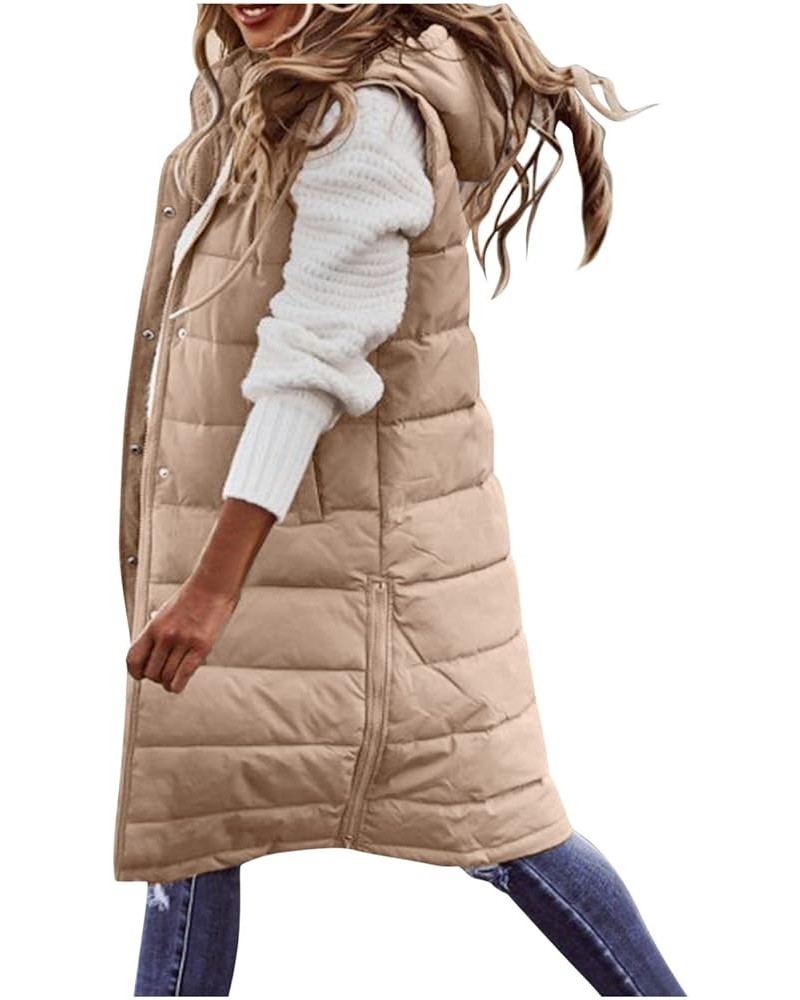 Womens Puffer Vest Plus Size Winter Warm Slim Zipper Coats Sleeveless Hooded Jacket Outdoor Quilted Long Down Vest Khaki $17....