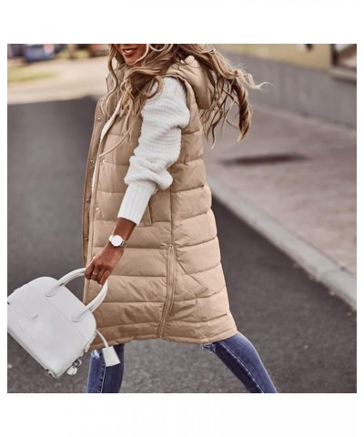 Womens Puffer Vest Plus Size Winter Warm Slim Zipper Coats Sleeveless Hooded Jacket Outdoor Quilted Long Down Vest Khaki $17....