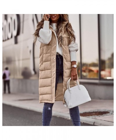 Womens Puffer Vest Plus Size Winter Warm Slim Zipper Coats Sleeveless Hooded Jacket Outdoor Quilted Long Down Vest Khaki $17....