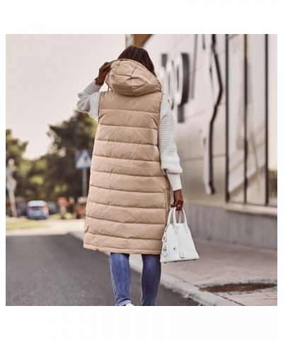 Womens Puffer Vest Plus Size Winter Warm Slim Zipper Coats Sleeveless Hooded Jacket Outdoor Quilted Long Down Vest Khaki $17....