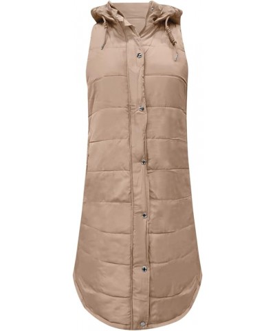 Womens Puffer Vest Plus Size Winter Warm Slim Zipper Coats Sleeveless Hooded Jacket Outdoor Quilted Long Down Vest Khaki $17....