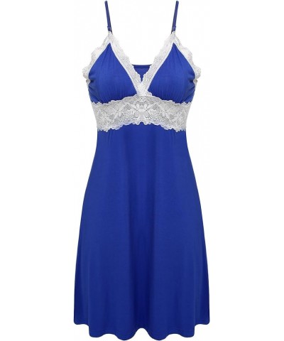 Sleepwear Womens Chemise Nightgown Full Slip Lace Lounge Dress Viscose-blue $12.09 Sleep & Lounge