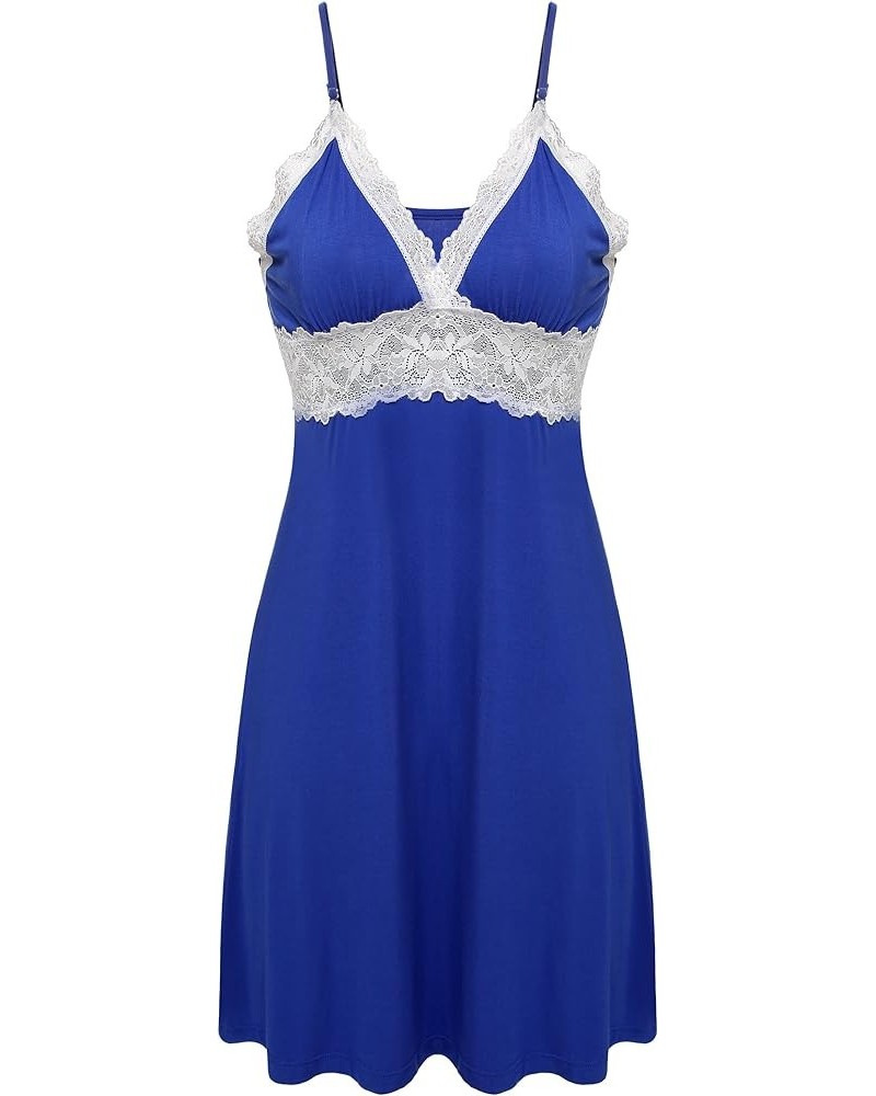 Sleepwear Womens Chemise Nightgown Full Slip Lace Lounge Dress Viscose-blue $12.09 Sleep & Lounge