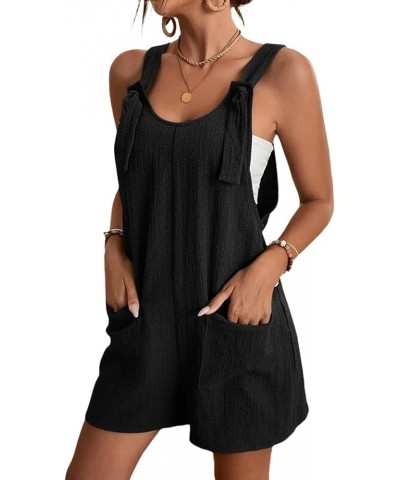 Women Summer Sleeveless Rompers Spaghetti Strap Suspender Bib Dungarees Baggy Wide Leg Overall Shorts Jumpsuit with Pockets A...