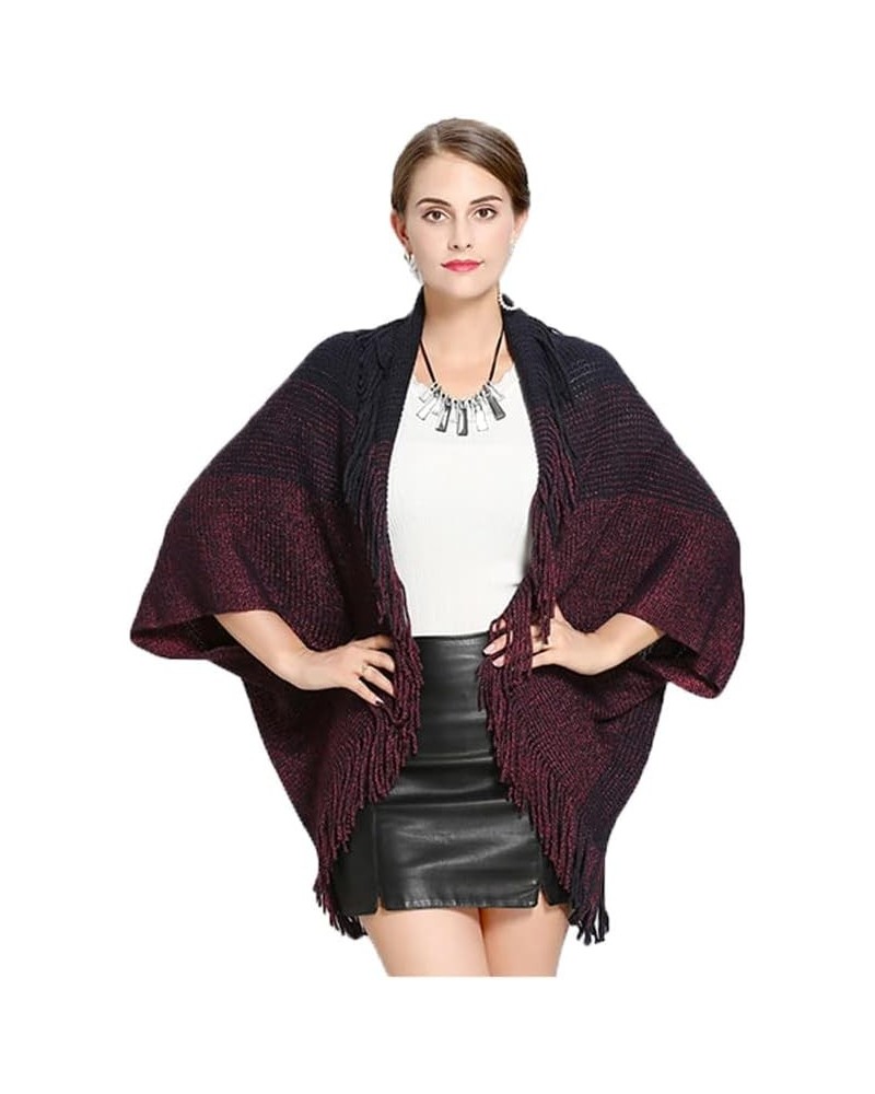 Women Knitted Fringe Cape Shawl Open Front Pullover Warm Flat Wraps For Autumn And Winter Black Red $11.72 Sweaters