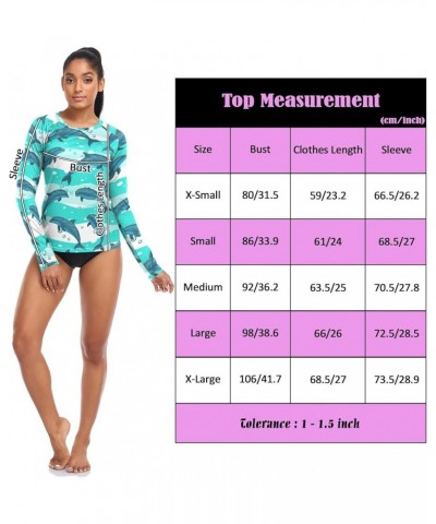 Flock Dolphins Sea Marine Pattern Rash Guard for Women, Long Sleeve Quick Dry Swim Shirts Running UPF 50+ Flock Dolphins Sea ...