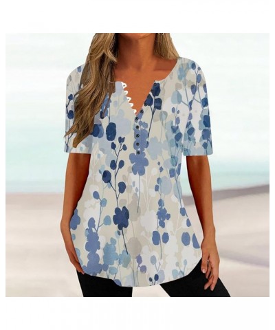 Womens Tunic Tops 2024 Summer Dressy Casual Short Sleeve V Neck T Shirts Cute Print Tees Trendy Button Down Blouses Tshirt Re...