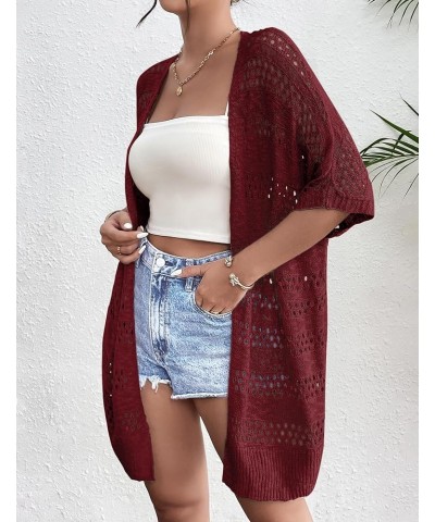 Lightweight Summer Crochet Cardigan for Women Short Sleeve Kimono Boho Oversized Open Front Knitted Cardigan Wine Red $18.13 ...