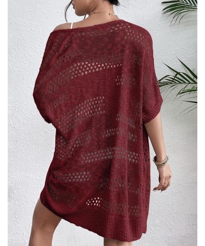 Lightweight Summer Crochet Cardigan for Women Short Sleeve Kimono Boho Oversized Open Front Knitted Cardigan Wine Red $18.13 ...