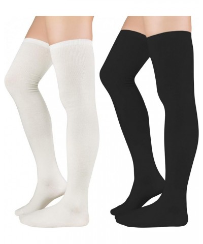 Womens Knee High Socks Long Warm Thigh High Socks for Cosplay Athletic Striped Socks High Stockings 2 Pack Black&white $7.14 ...