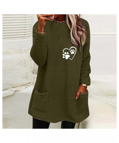 Long Fleece Sweatshirt For Women Fashion Graphic Print Pullover Tops Crewneck Cozy Sherpa Linend Pullover With Pockets Fuzzy ...