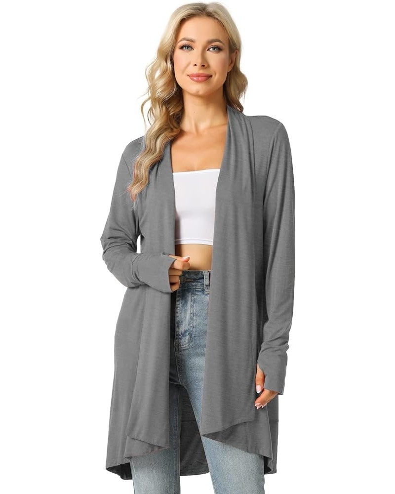 Women's Open-Front Long-Sleeve Cardigan Lightweight Draped Cardigan Sweaters Stretch Jersey Topper Heather Grey $21.83 Sweaters