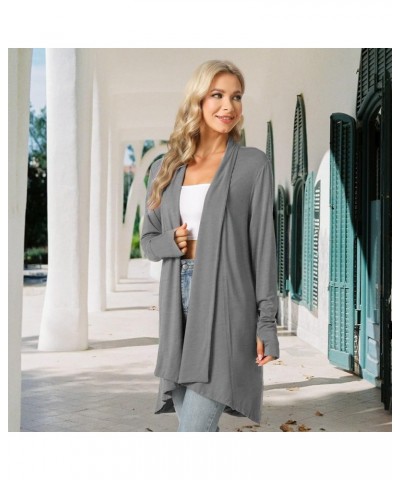 Women's Open-Front Long-Sleeve Cardigan Lightweight Draped Cardigan Sweaters Stretch Jersey Topper Heather Grey $21.83 Sweaters