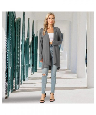 Women's Open-Front Long-Sleeve Cardigan Lightweight Draped Cardigan Sweaters Stretch Jersey Topper Heather Grey $21.83 Sweaters